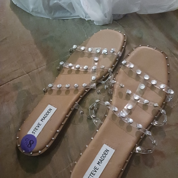 steve Madison Women Shoes sandals Clear Slide Studded Wedge Size 8.5  & 1 inch H - Picture 7 of 10
